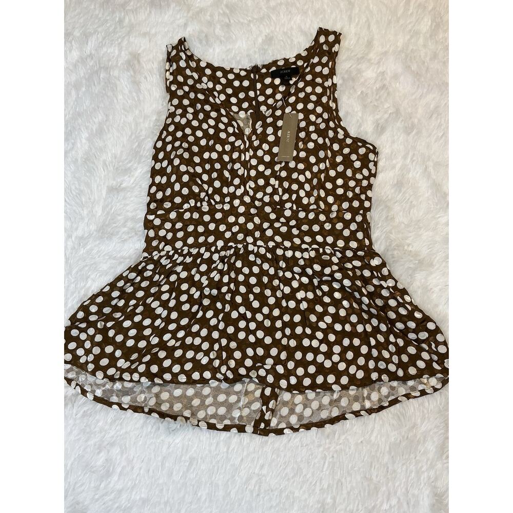J. Crew NWT Brown White Polka Dot Peplum Tank Sleeveless Blouse Women's Size 4